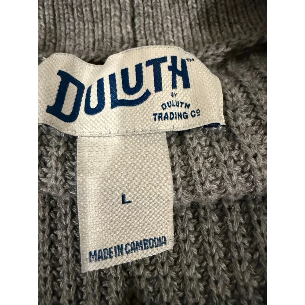 Duluth Trading Co Mens Gray Cotton Waffle Knit Shawl Collar Cardigan Sweater L